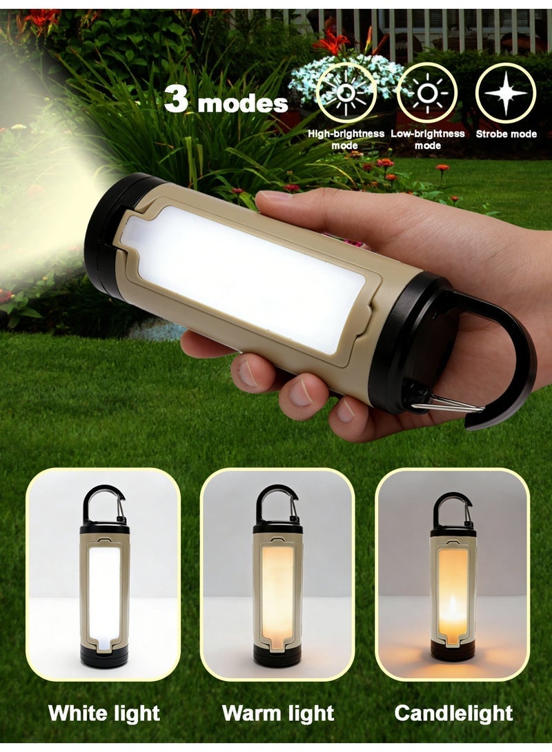 Camping light, Tri-Fold Collapsible Waterproof LED Camping Lantern with Hook, 3 Adjustable Light Modes and 1200mAh Type-C Rechargeable Battery, Khaki - Image 2