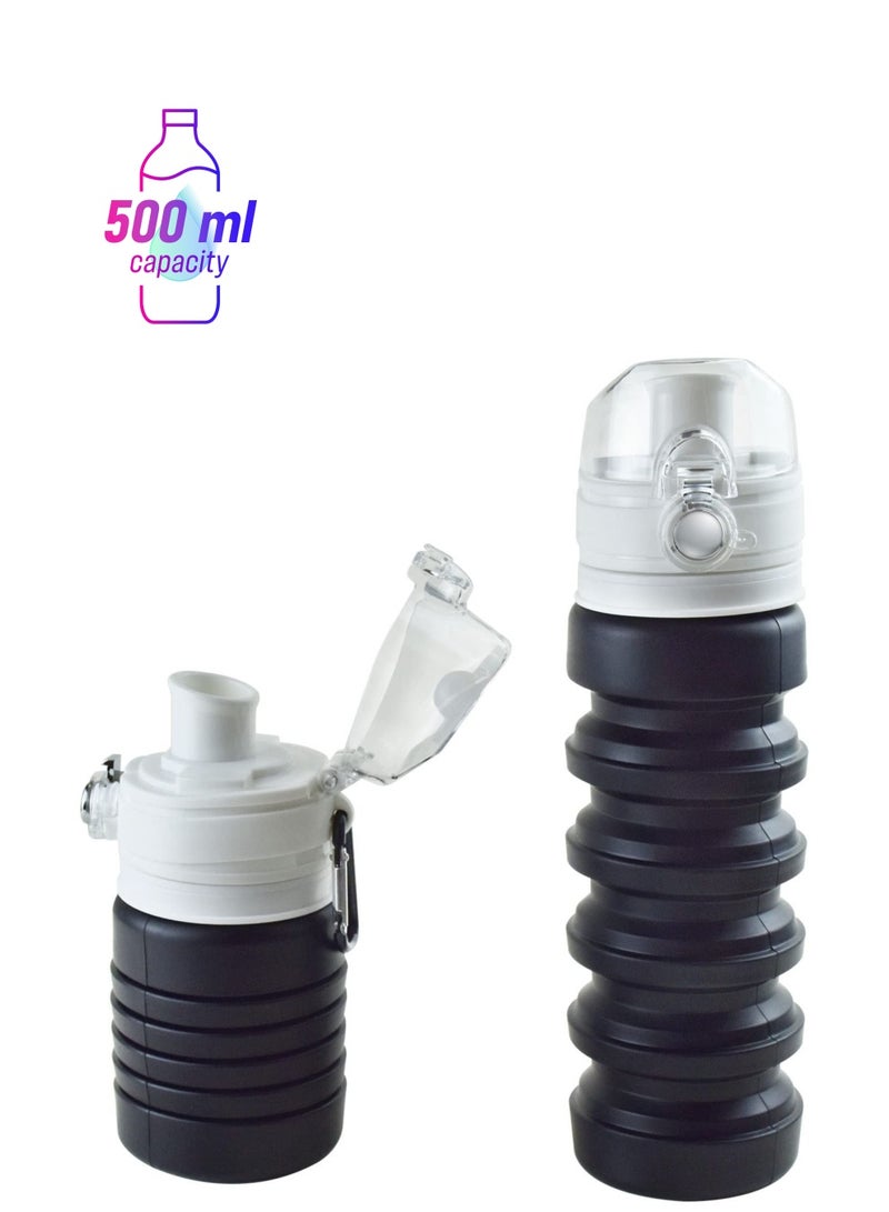 Y&D Collapsible Water Bottles, BPA-Free Silicone Travel Mug, Reusable Bottle for Hot and Cold Drinks, Portable Leak-Proof Sports with Hiking Buckle, Black/17 Oz/500 ml, 1 PCS  - Image 1