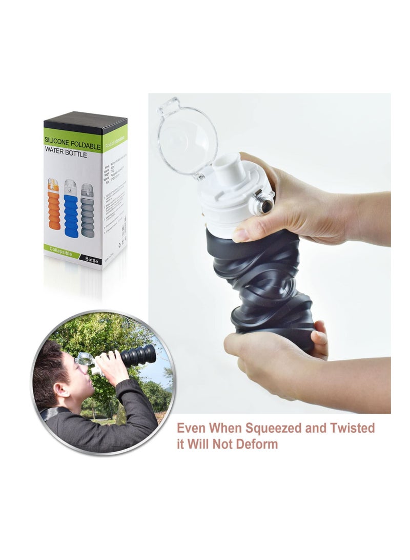 Y&D Collapsible Water Bottles, BPA-Free Silicone Travel Mug, Reusable Bottle for Hot and Cold Drinks, Portable Leak-Proof Sports with Hiking Buckle, Black/17 Oz/500 ml, 1 PCS  - Image 5