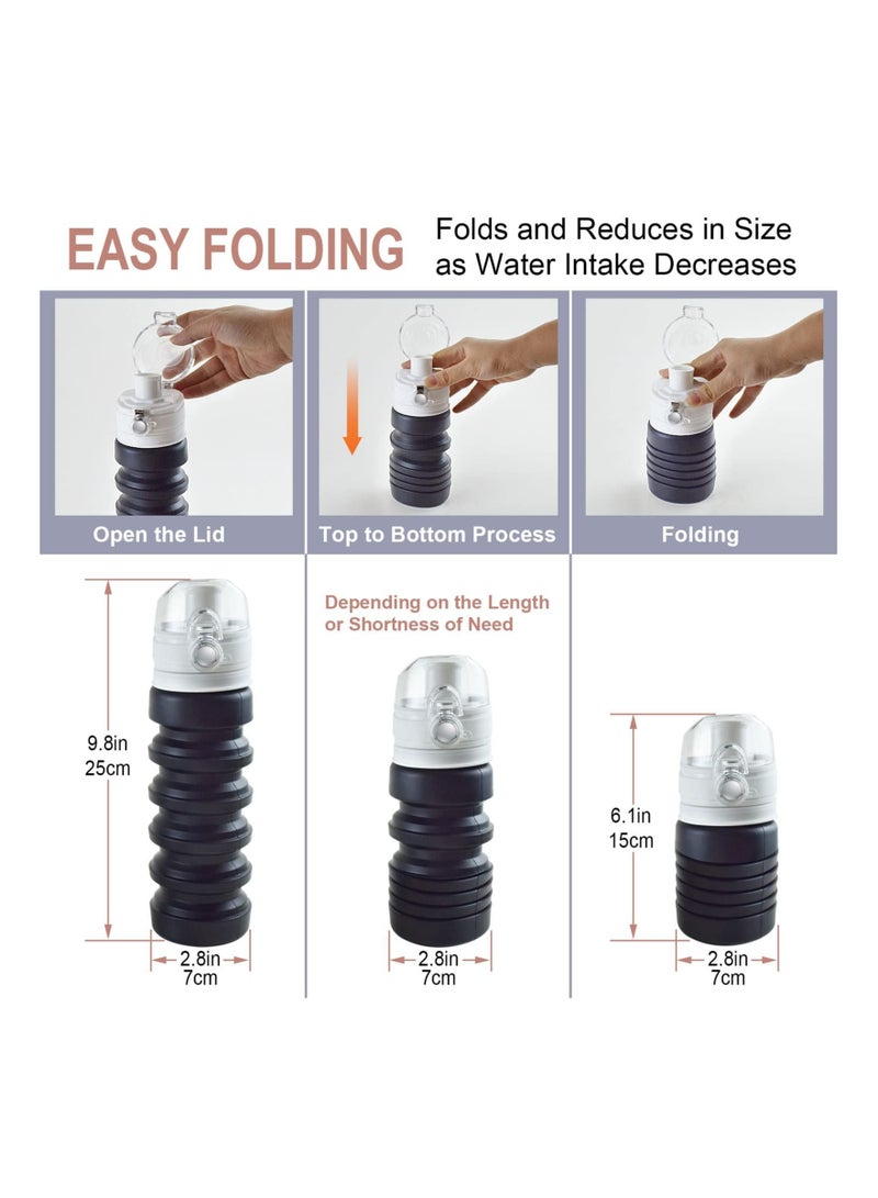 Y&D Collapsible Water Bottles, BPA-Free Silicone Travel Mug, Reusable Bottle for Hot and Cold Drinks, Portable Leak-Proof Sports with Hiking Buckle, Black/17 Oz/500 ml, 1 PCS  - Image 3