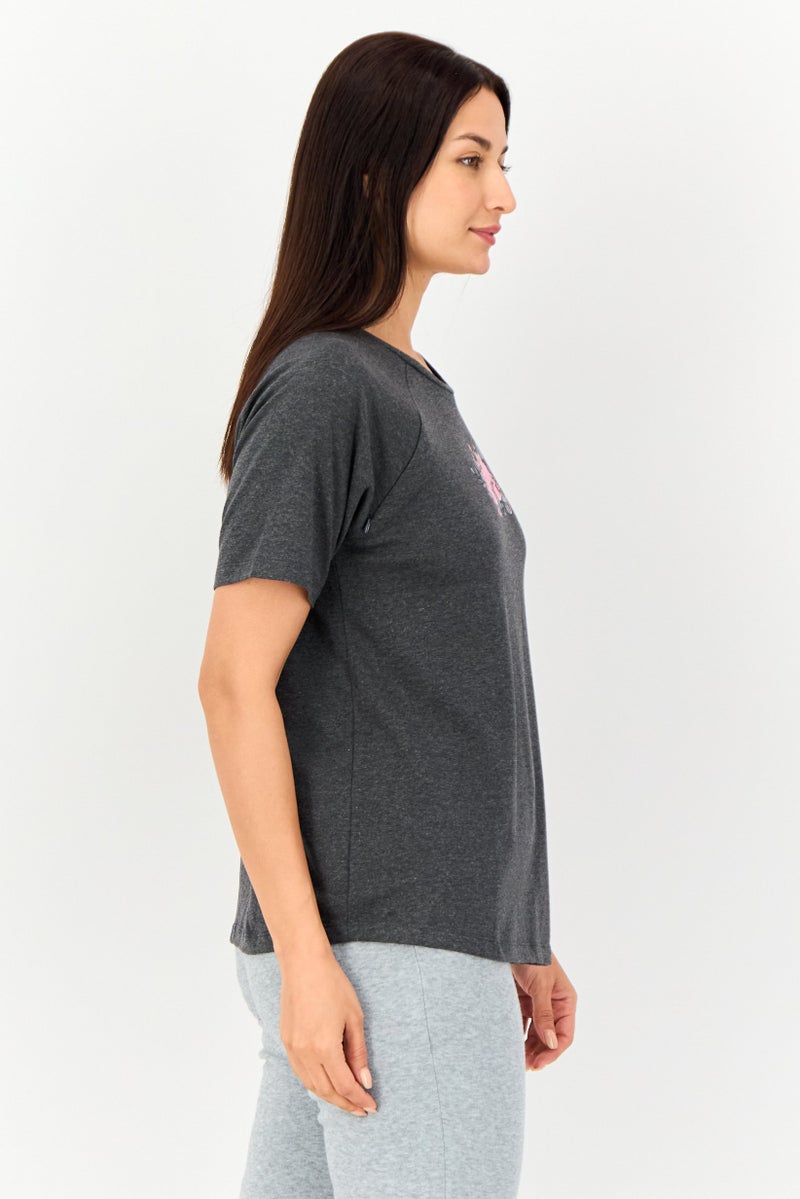 zivame Women Crew Neck Graphic Print Short Sleeve Sleepwear Top, Dark Grey - Image 3