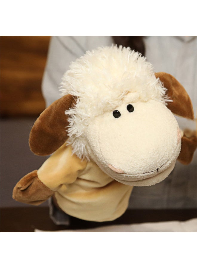 Animal Hand Doll Toy Gloves Mouth Movable Plush Doll Animal Doll Doll Kindergarten Ventilator Can Open Mouth-Color:White Lamb-Height:25cm [can Open Mouth/adult Hand]]  - Image 1