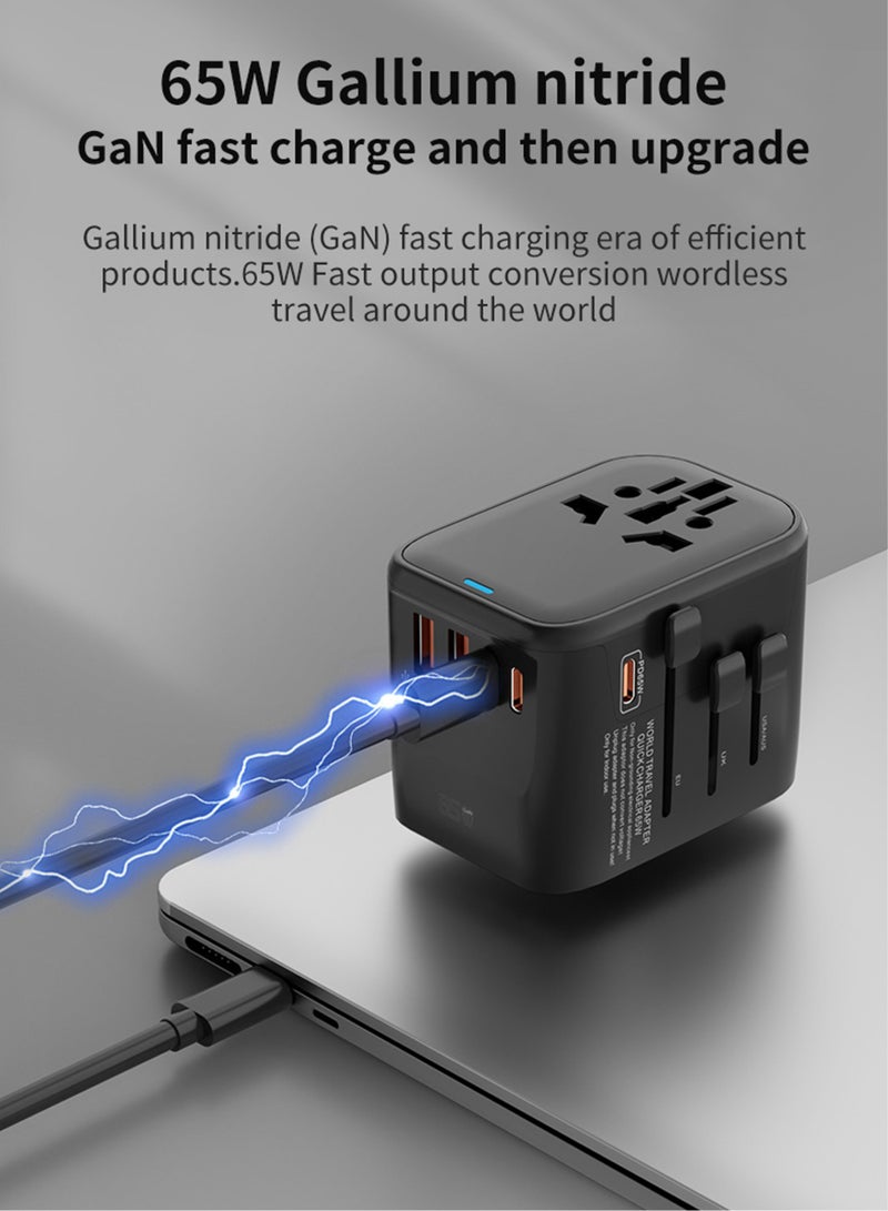 Jourvent Universal Travel Adapter, GaN III 65W International Charger with 2 USB Ports & 3 USB-C PD Fast Charging Adaptor, Worldwide Wall Charger for iPhone,Galaxy,Laptops, Type A/C/G/I (USA/UK/EU/AUS) - Image 2