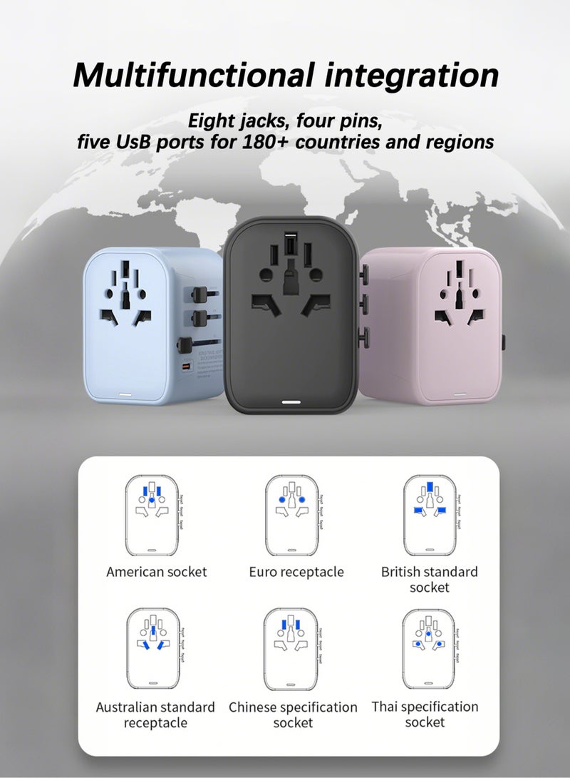 Jourvent Universal Travel Adapter, GaN III 65W International Charger with 2 USB Ports & 3 USB-C PD Fast Charging Adaptor, Worldwide Wall Charger for iPhone,Galaxy,Laptops, Type A/C/G/I (USA/UK/EU/AUS) - Image 4