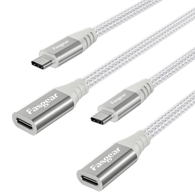 Fasgear USB C Extension Cable for Magsafe Charger : 2Pack 3ft Type C 2.0 Female to Male Extender Charger Cord Compatible with iPad 2020, PS5 Controller,Switch,Galaxy S24,A10e,Moto Z2,Pixel 5 4a, etc - Image 1