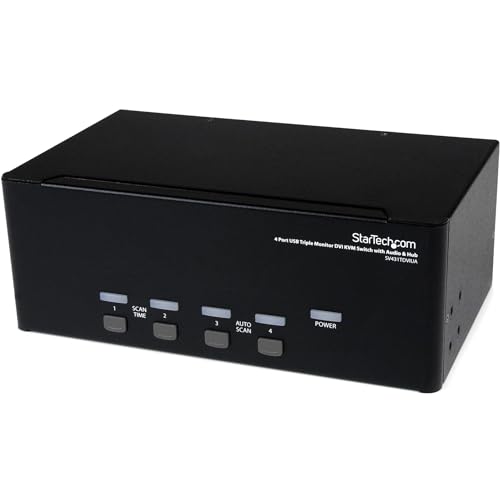 StarTech.com 4 Port Triple Monitor DVI USB KVM Switch with Audio & USB 2.0 Hub - Multi Monitor KVM - USB DVI KVM Switch (SV431TDVIUA),Black - Image 1