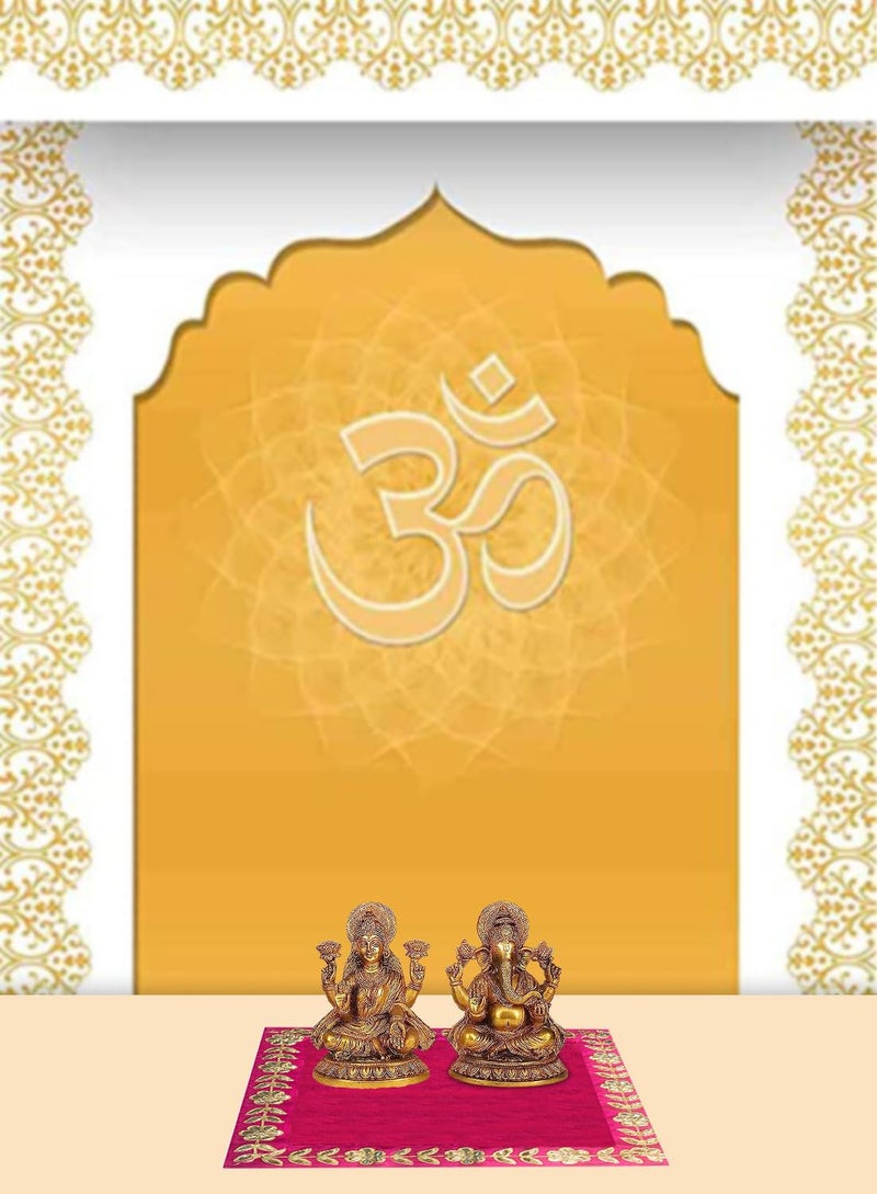 Dulhan DLC Designer 16x16 inch Pink Pooja Cloth for God Idol, Velvet for Puja mandir aasan, Gota Patti Border Square Altar Cloth 2 pc Chowki Cover Kapda for chath/Lakshmi Pooja - Image 5