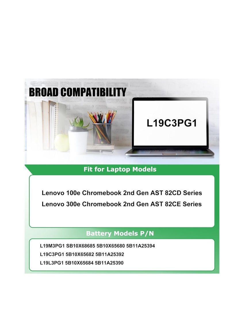 Terabyte L19M3PG1 L19C3PG1 Laptop Battery Replacement for Lenovo 100e 300e Chromebook 2nd Gen AST 82CD 82CE ideapad 3 CB-11AST05 82H4 Series SB10X68685 5B10X65680 5B10X65684 5B11A25390 L19L3PG1 47Wh - Image 2