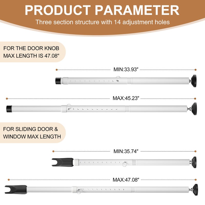 Enayplon Sliding Glass Door Security Bar, Patio Door Barricade Security Bar, Apartment BarSliding Door Security Bar, Door Jammer, White, 1 Pack - Image 5
