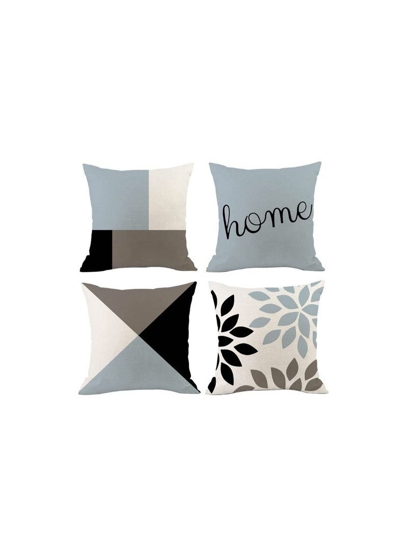 SHOWAY أغطية وسائد رمي 4 قطع 45x45 سم قطن كتان حديث هندسي مربع لأغطية الأرائك والكراسي وغرف النوم وديكور المنزل أزرق - Image 5