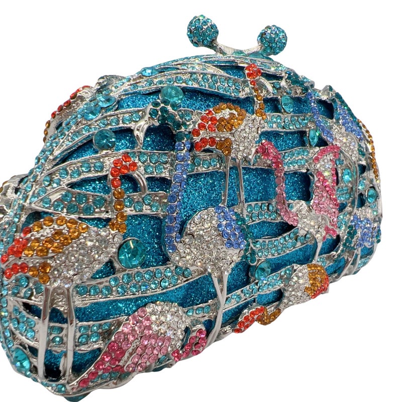 Clutch Bag Blue Lakeside Flamingo Diamond Dinner Bag Export Banquet Full Diamond Hand-Held Women'S Diamond Bag - Image 3
