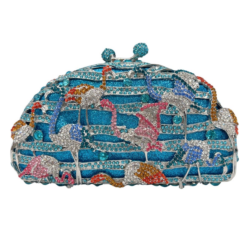 Clutch Bag Blue Lakeside Flamingo Diamond Dinner Bag Export Banquet Full Diamond Hand-Held Women'S Diamond Bag - Image 2