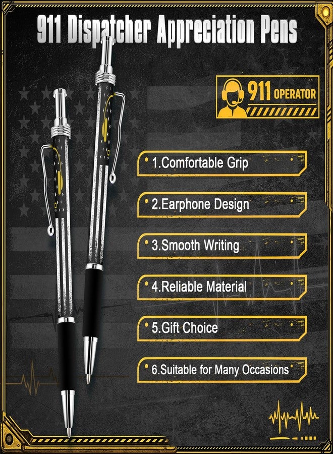 Sinload 25 Pcs 911 Dispatcher Gifts Yellow Flag Headset Black Ink Ballpoint Pens for 911 Dispatcher Professionals First Responders Birthday Telecommunicator Week Gifts Operator Office Staff Women Men - Image 3