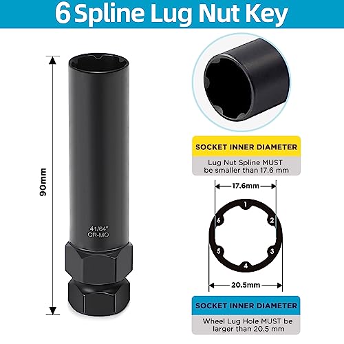 GIREORAN 2 Piece 6 & 7 Spline Lug Nut Key, Socket, Wheel Lock Removal Tool Kit for Easy Installation and Removal of Aftermarket Wheels - Image 4