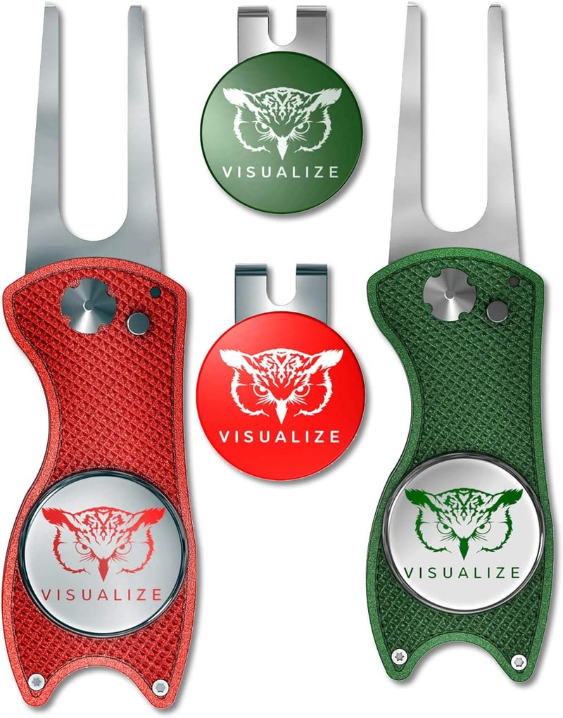 VISUALIZE Store Elite Switchblade Golf Divot Repair Tool Set with Ball Marker - Sturdy Anodized Aluminum - Perfect Golf Accessory Gift - Image 1