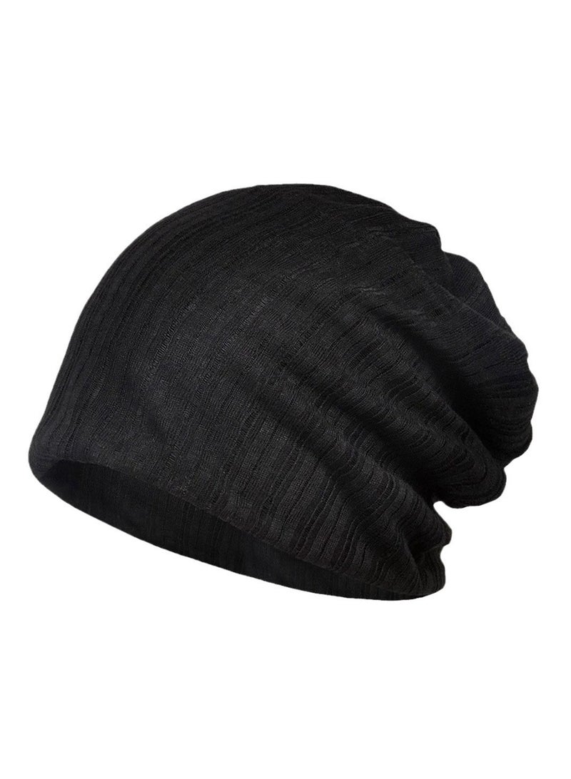 Loquat Infinity Scarf Headwear Cap Solid Color Hollow Out Dual-Use Beanie Hat Black  - Image 1