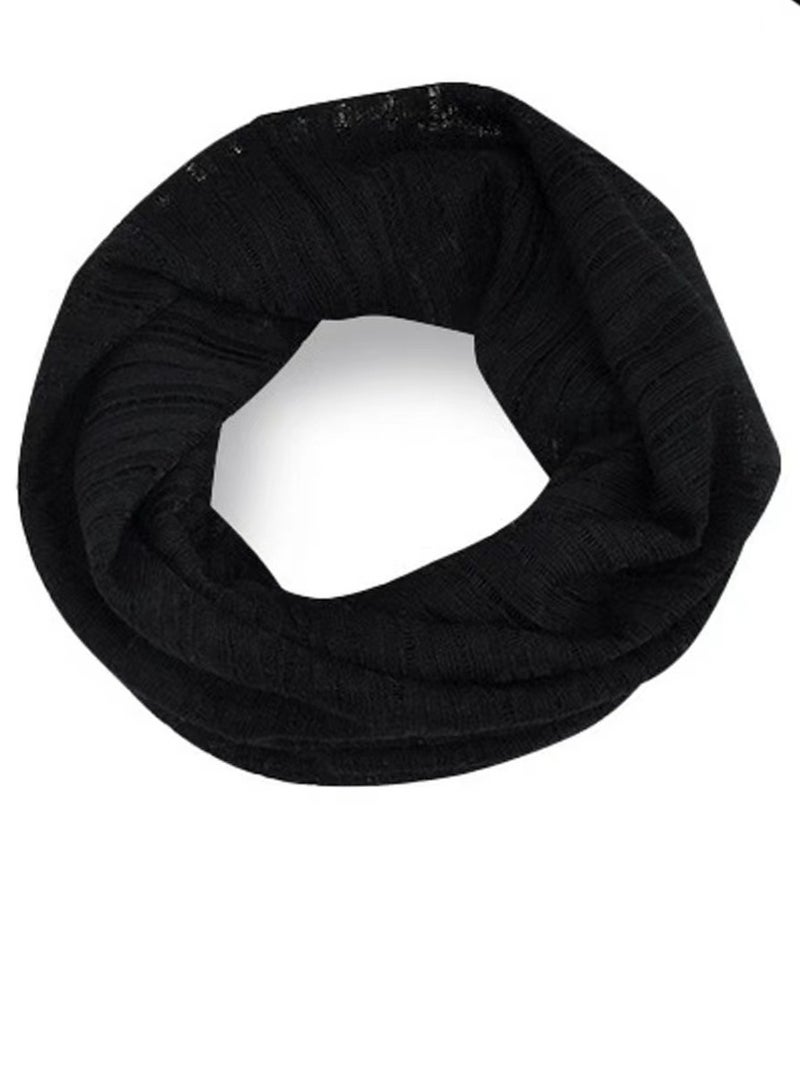 Loquat Infinity Scarf Headwear Cap Solid Color Hollow Out Dual-Use Beanie Hat Black  - Image 2