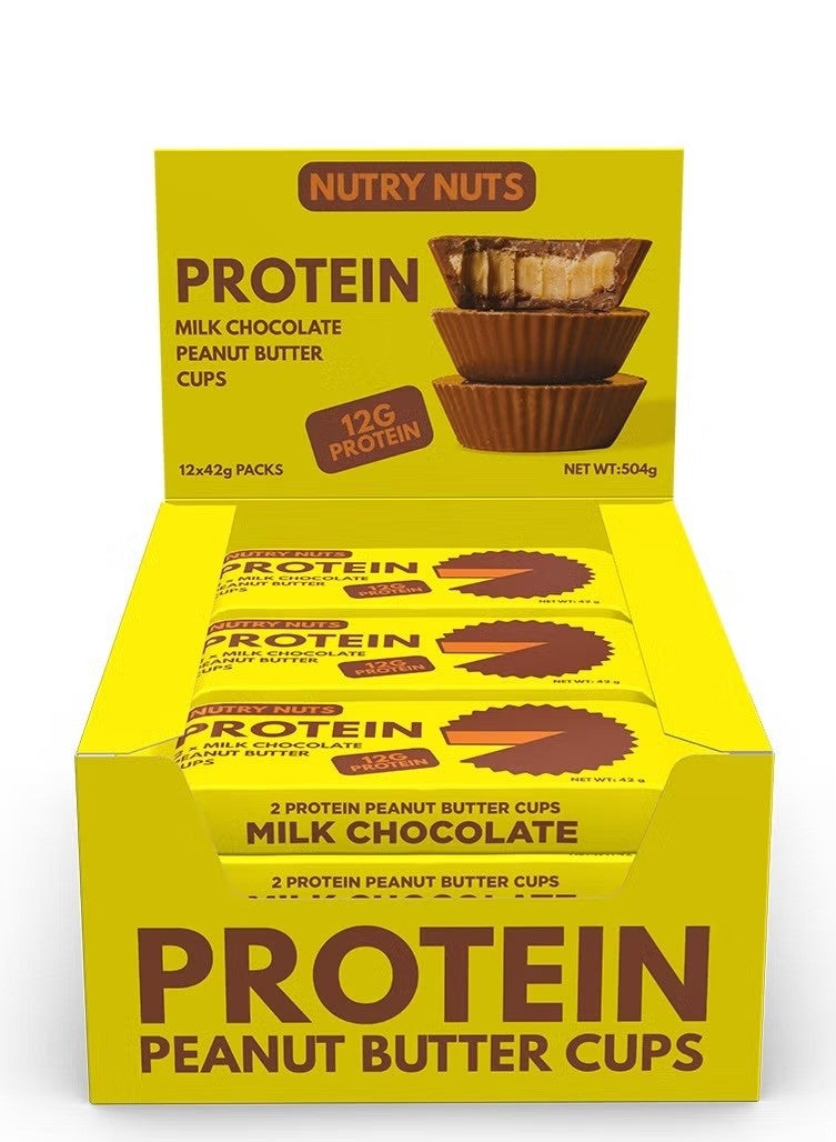 Nutry Nuts Milk Chocolate Peanut Butter Cup 42g Pack of 12 – Delicious Protein Snack - Image 1