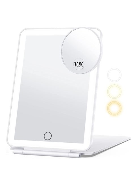 Travel Makeup Mirror with 10X Magnifying Mirror, Vanity Mirror with 80LEDs, 3 Color Lighting, Portable Ultra Slim Lighted Makeup Mirror, Travel Essentials for Women