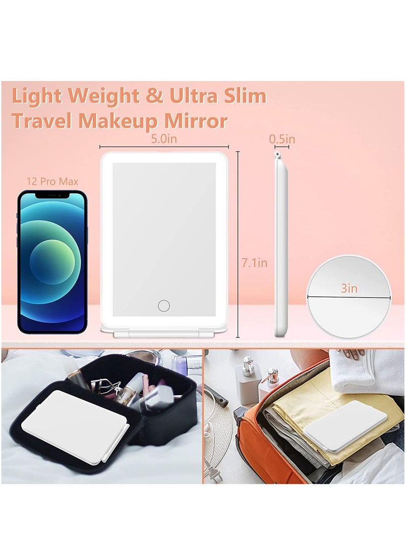 Travel Makeup Mirror with 10X Magnifying Mirror, Vanity Mirror with 80LEDs, 3 Color Lighting, Portable Ultra Slim Lighted Makeup Mirror, Travel Essentials for Women