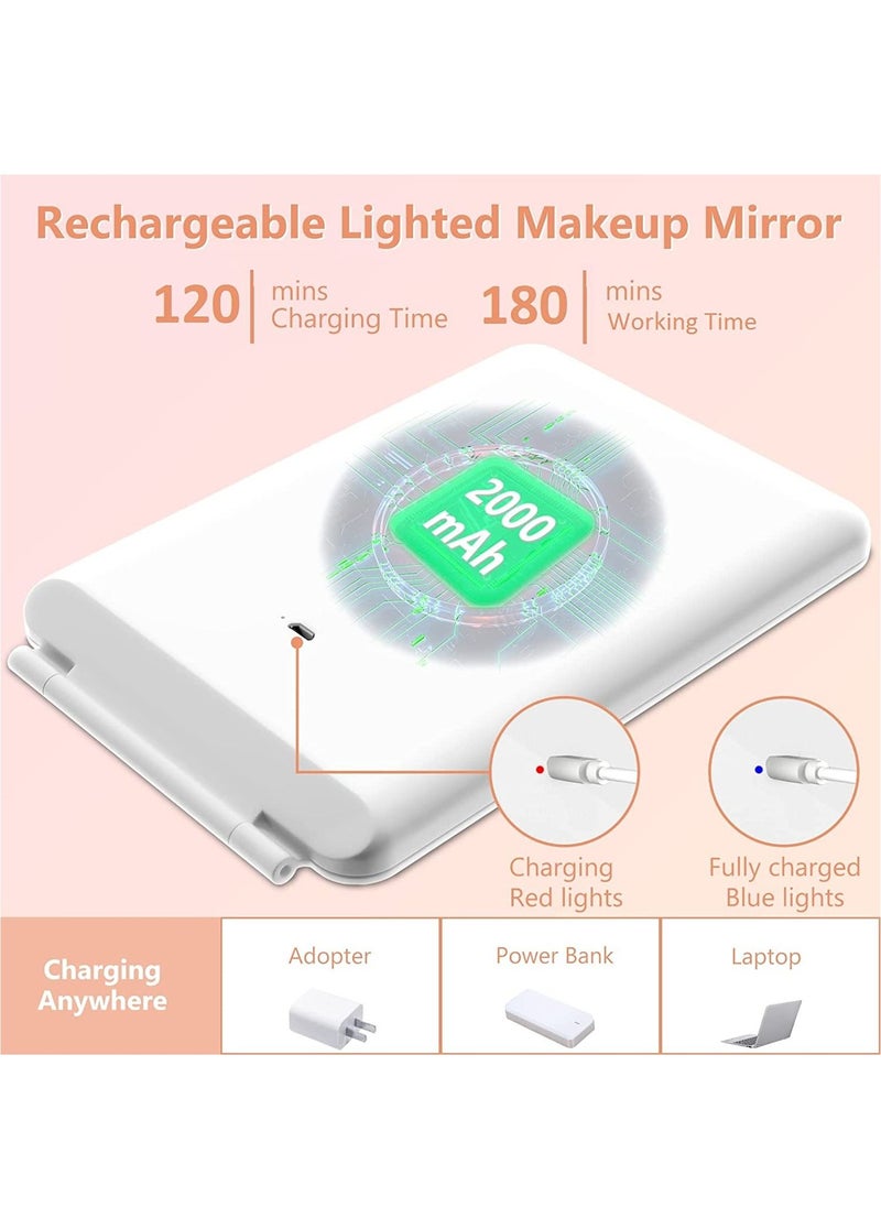 Travel Makeup Mirror with 10X Magnifying Mirror, Vanity Mirror with 80LEDs, 3 Color Lighting, Portable Ultra Slim Lighted Makeup Mirror, Travel Essentials for Women