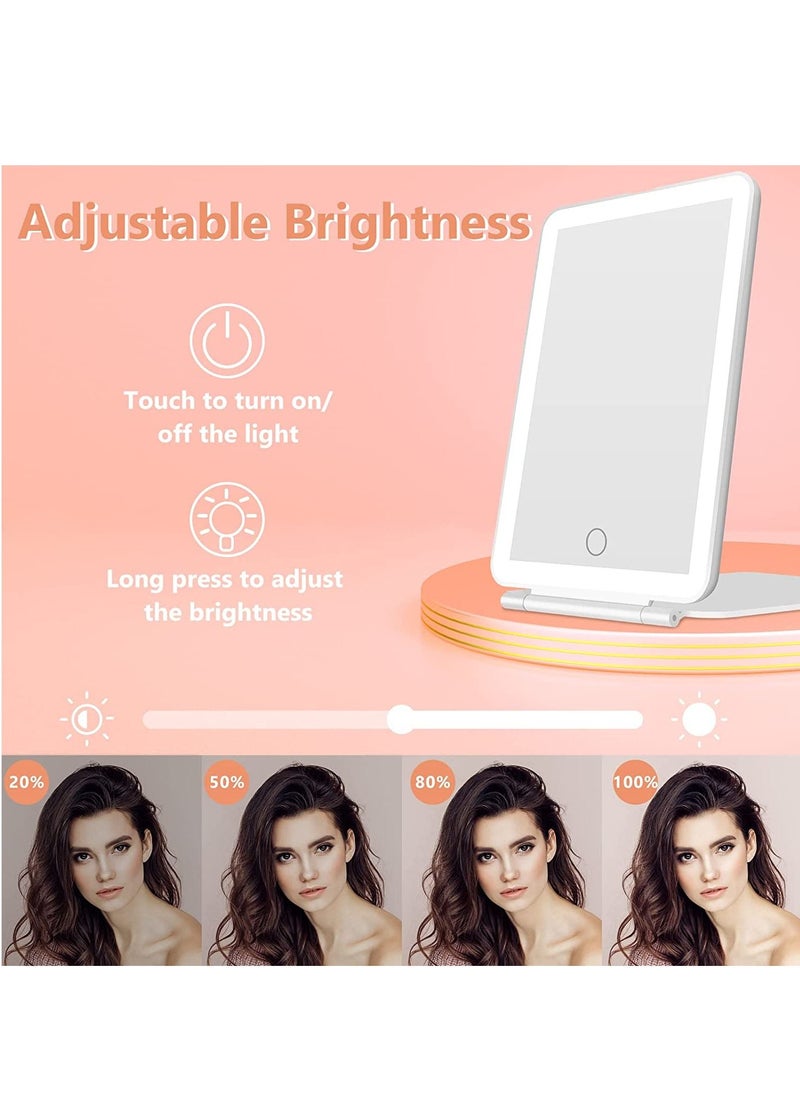 Travel Makeup Mirror with 10X Magnifying Mirror, Vanity Mirror with 80LEDs, 3 Color Lighting, Portable Ultra Slim Lighted Makeup Mirror, Travel Essentials for Women