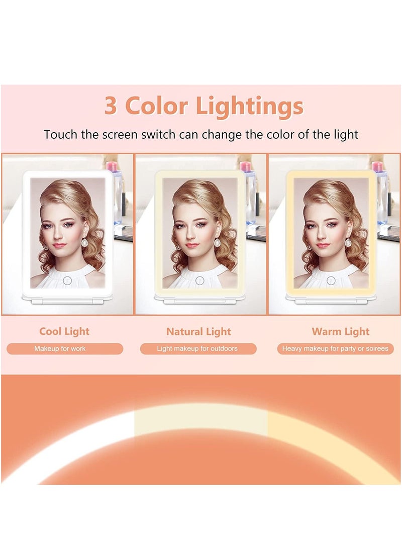 Travel Makeup Mirror with 10X Magnifying Mirror, Vanity Mirror with 80LEDs, 3 Color Lighting, Portable Ultra Slim Lighted Makeup Mirror, Travel Essentials for Women