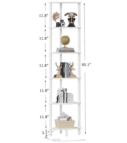 VIMBER Corners Shelf with LED Light, 6-Tier Corner Bookshelf, Industrial Corner-Ladder Shelf, Modern Display Shelf for Living Room, Bedroom, Kitchen, Home Office, Sturdy Frame, White UJSJ002W - Image 5
