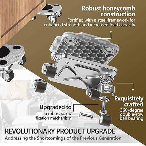 ONEON Furniture Mover Pro Set - Enhanced Dolly and Lifter with Custom TPE Wheels for Easy Furniture Lifting and Moving-Professional Tool for Effortless Furniture Transport(Light Gray 4Dollies+1Lifter) - Image 4