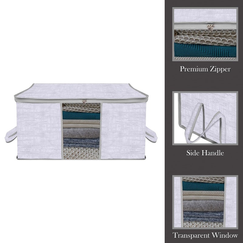 Kuber Industries Underbed Storage Bag Clothes Storage Organizer Clear Window Blanket Cover Cloth Organizer with Handle Jute Printed BagDesign Large Pack of 2 Gray - Image 2