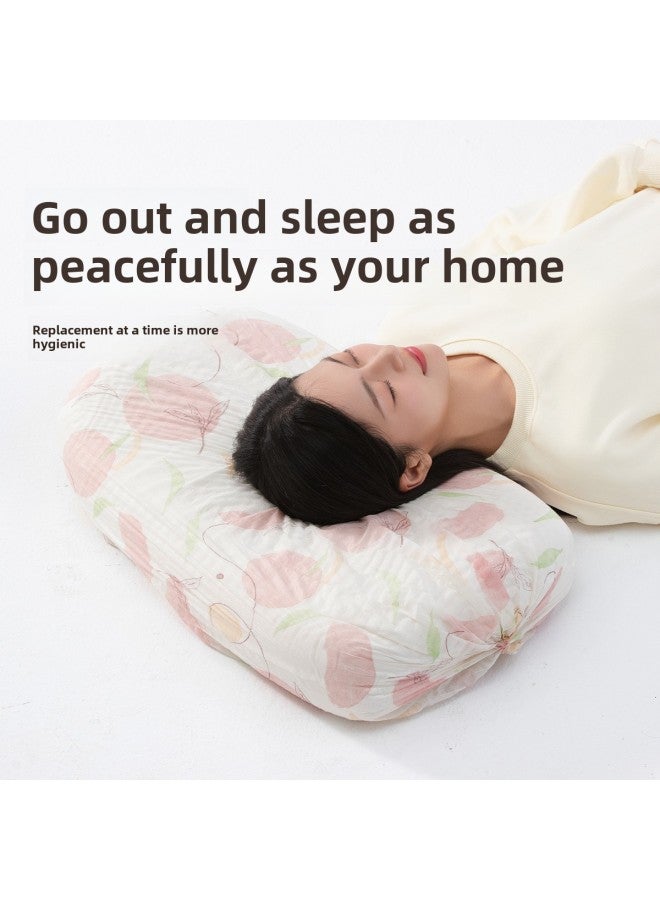Time Disposable Pillowcase Extra Thickened Quilt Cover Pillowcase Double Bed Sheet Four-piece Hotel Travel Supplies-Color: Full Of Peach Fragrance Printed Style  1 Pack - Image 4