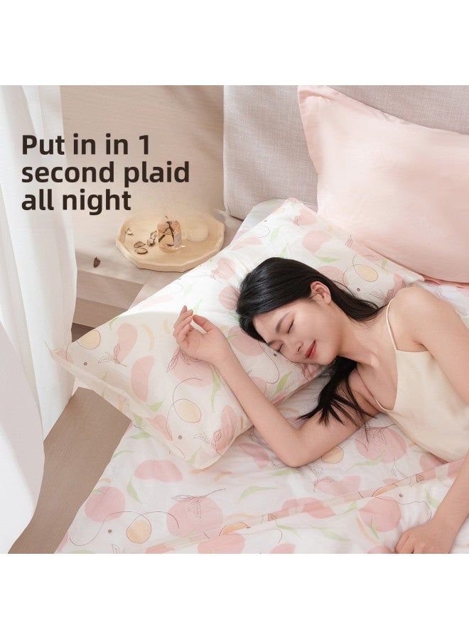 Time Disposable Pillowcase Extra Thickened Quilt Cover Pillowcase Double Bed Sheet Four-piece Hotel Travel Supplies-Color: Full Of Peach Fragrance Printed Style  1 Pack - Image 3