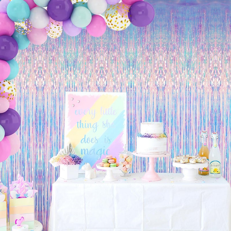GOER 3.2 ft x 6.5 ft Metallic Tinsel Foil Fringe Curtains Party Photo Backdrop Party Streamers for Mermaid Birthday Party Decorations(1 Pack,Iridescent) - Image 3