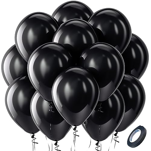 Bezente Black Balloons Latex Party Balloons - 100 Pack 12 inch Round Helium Balloons for New Years Black Themed Graduation Birthday Halloween Party Backdrop Prom Send off Decorations 2026 - Image 1