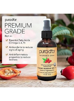 Pura d'or Organic Rosehip Seed Oil (4Oz / 118Ml) 100% Pure Cold Pressed Usda Certified Organic All Natural Antiaging Moisturizer Treatment For Face Hair Skin Nails Menwomen (Packaging May Vary)  - Image 3