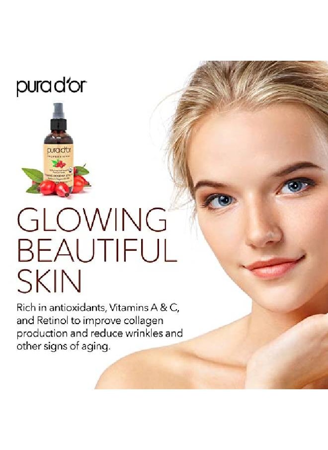 Pura d'or - Organic Rosehip Seed Oil (4Oz / 118Ml) 100% Pure Cold Pressed Usda Certified Organic All Natural Antiaging Moisturizer Treatment For Face Hair Skin Nails Menwomen (Packaging May Vary) - Image 1