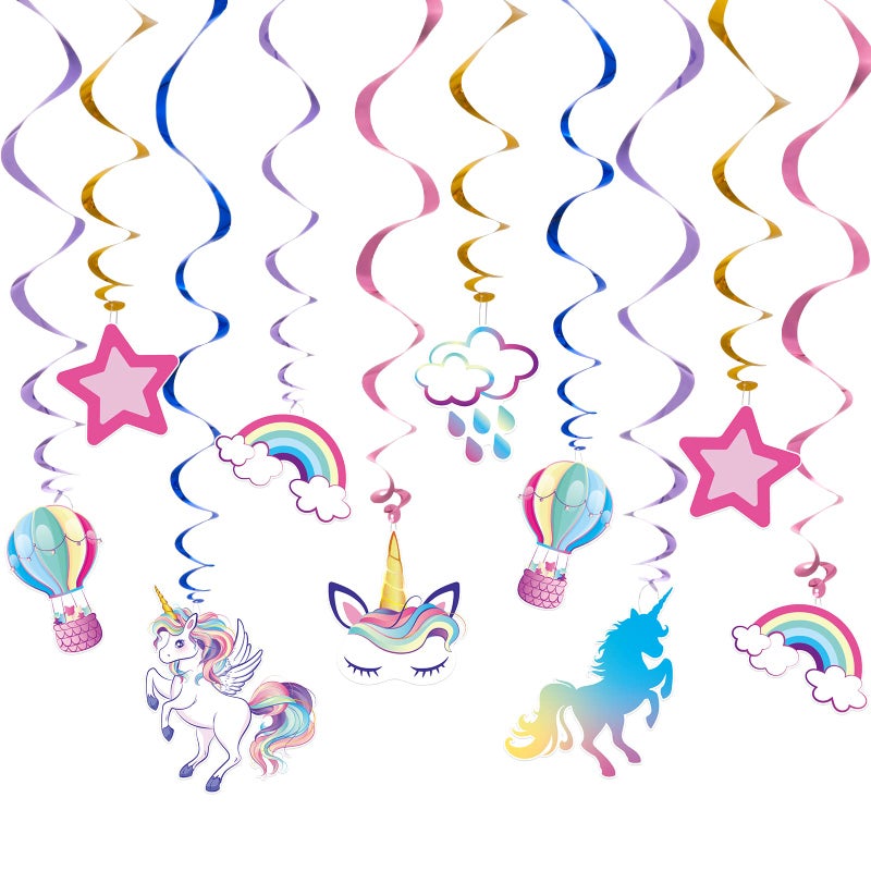 WERNNSAI Unicorn Hanging Swirls 21PCS Rainbow Unicorn Birthday Decorations Ceiling Streamers for Girls Birthday Party Supplies Unicorn Theme Hanging Decor - Image 2