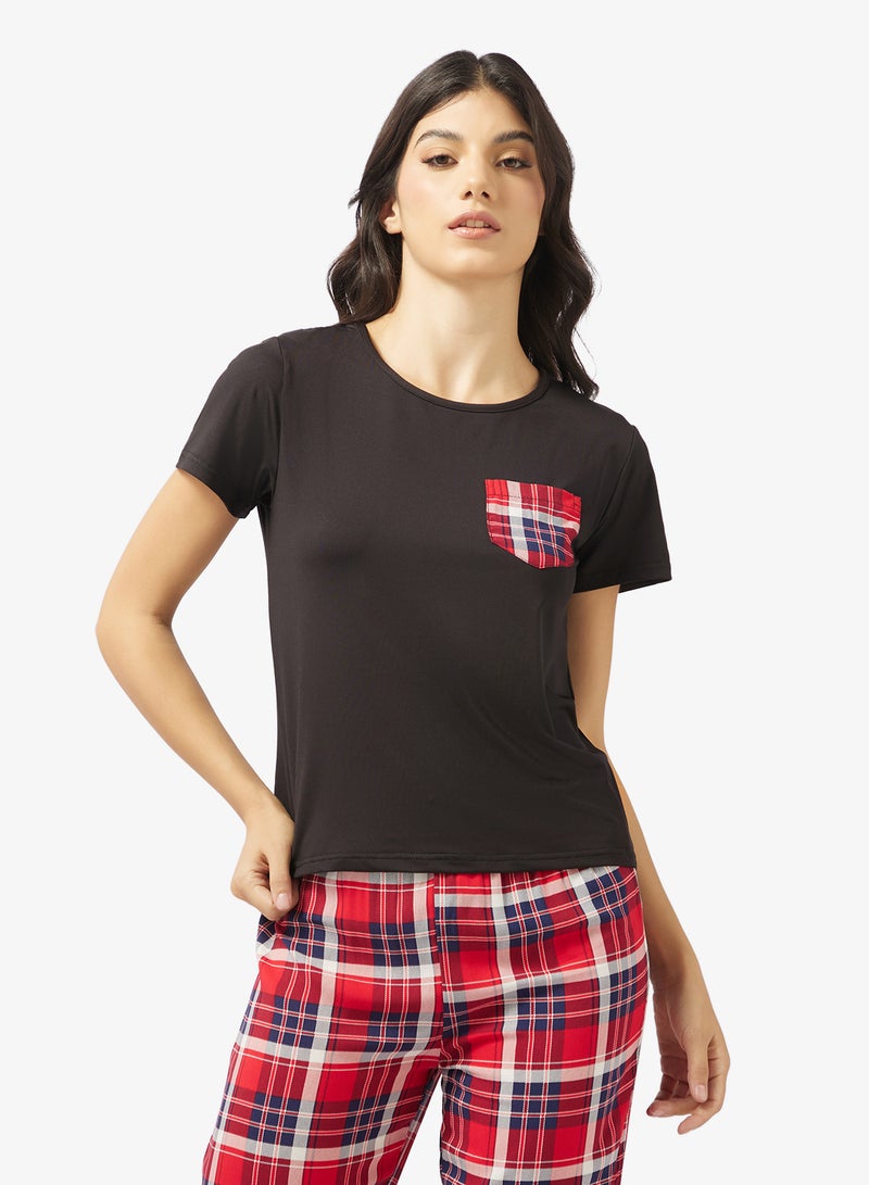 جينجر طقم بيجامة كاروهات وتيشيرت برسومات - Image 3