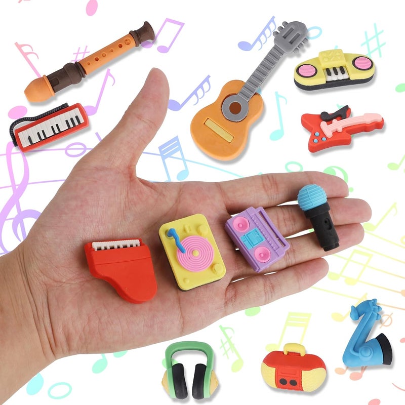 Cllayees 24 Pcs Erasers for Kids, Mini Pencil Eraser Bulk Classroom Prizes, Fun Puzzle Erasers for Preschool Elementary Student, Back to School Supplies (Musical Instrument) - Image 2