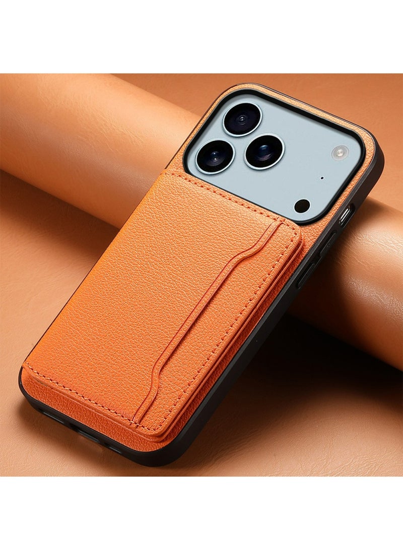 إكس ليفيل حالة لـ iPhone 17 Pro ، غطاء الهاتف الجلدي مع فتحة البطاقة الوقوف وظيفة الحد الأدنى من حالة المحفظة ، (البرتقالي) - Image 1