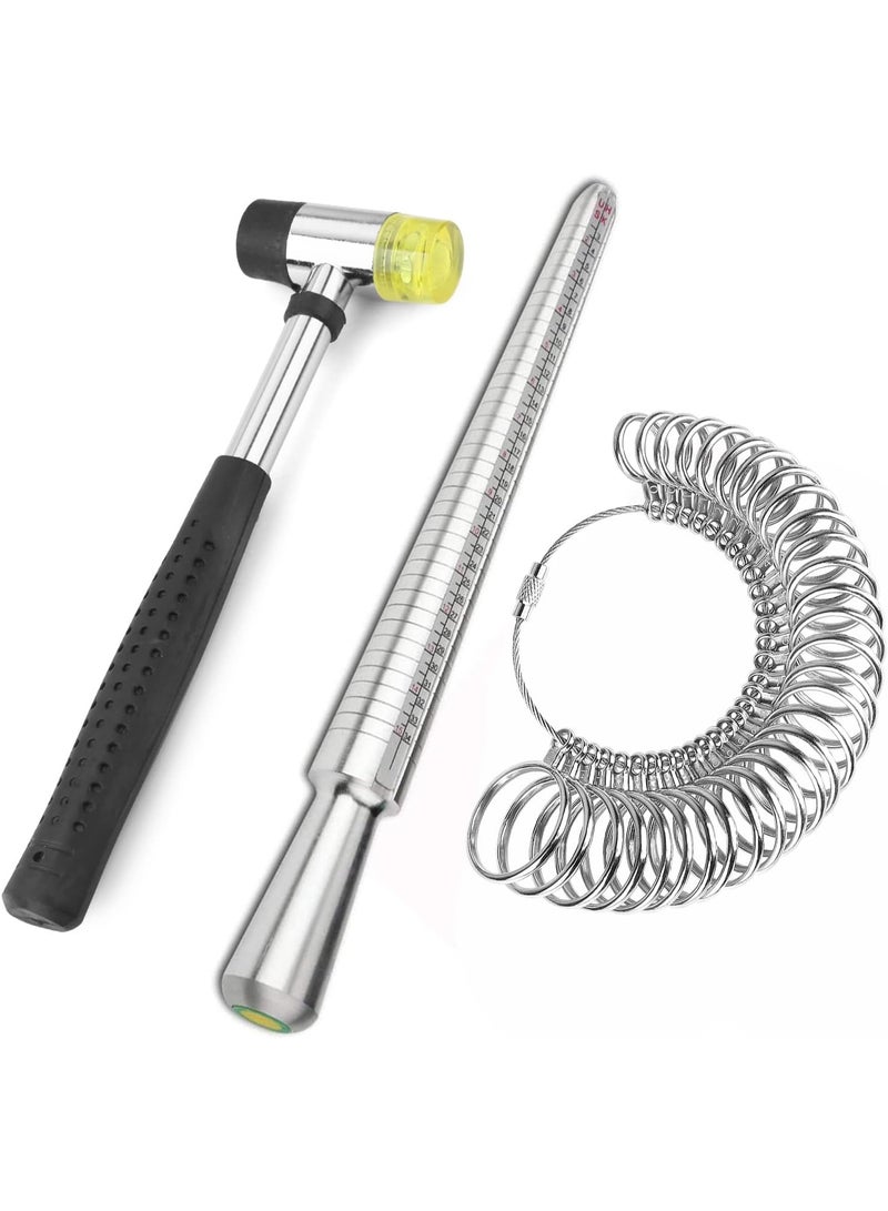 Ring Sizer Measuring Tool Including Ring Mandrel, Ring Gauge Finger Sizer & Rubber Jewelry Hammer, Metal Ring Measurement Maker Kit Ring Sizing Stick for Man Women Jewelry Making - Image 1