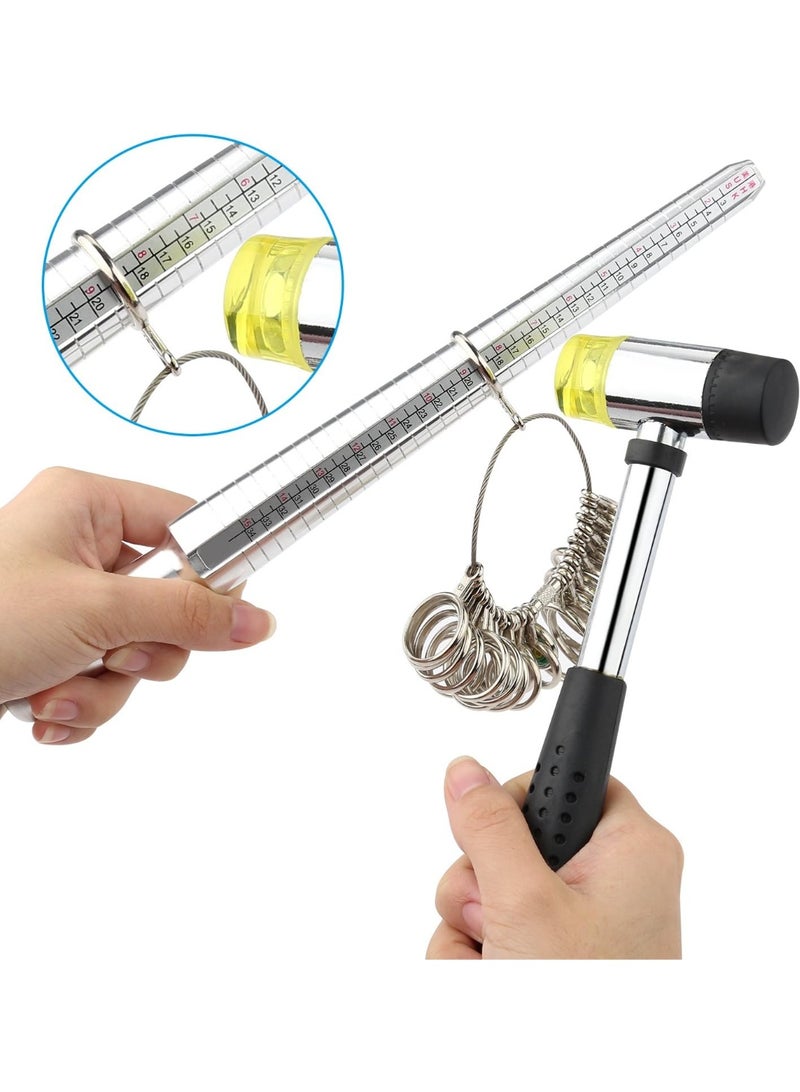 Ring Sizer Measuring Tool Including Ring Mandrel, Ring Gauge Finger Sizer & Rubber Jewelry Hammer, Metal Ring Measurement Maker Kit Ring Sizing Stick for Man Women Jewelry Making - Image 4