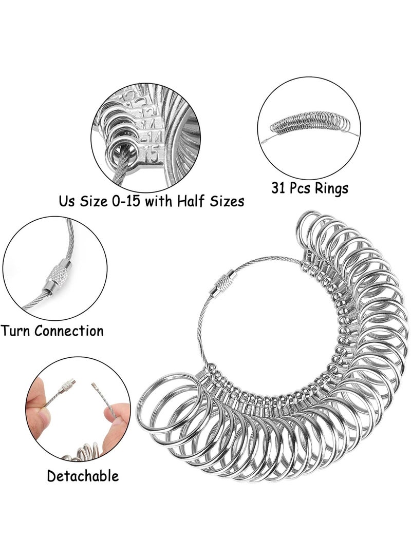 Ring Sizer Measuring Tool Including Ring Mandrel, Ring Gauge Finger Sizer & Rubber Jewelry Hammer, Metal Ring Measurement Maker Kit Ring Sizing Stick for Man Women Jewelry Making - Image 3