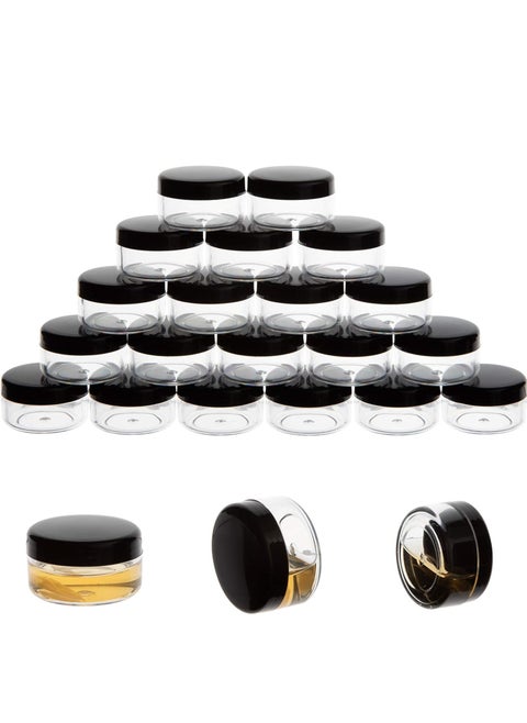 ZEJIA 10 Gram Sample Containers, 20 Count Cosmetic Containers with Lids, Refillable Empty Sample Jars, Small Plastic Containers with Lids (Black)