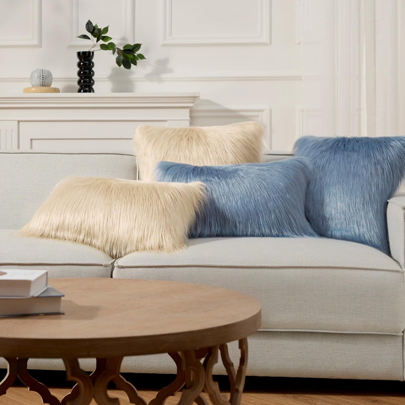 Phantoscope Faux Fur Pillow Cover Decorative Fluffy Throw Pillow Mongolian Luxury Fuzzy Pillow Case Cushion Cover for Bedroom and Couch, Blue 18 x 18 Inches - Image 5