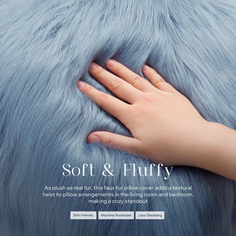 Phantoscope Faux Fur Pillow Cover Decorative Fluffy Throw Pillow Mongolian Luxury Fuzzy Pillow Case Cushion Cover for Bedroom and Couch, Blue 18 x 18 Inches - Image 2