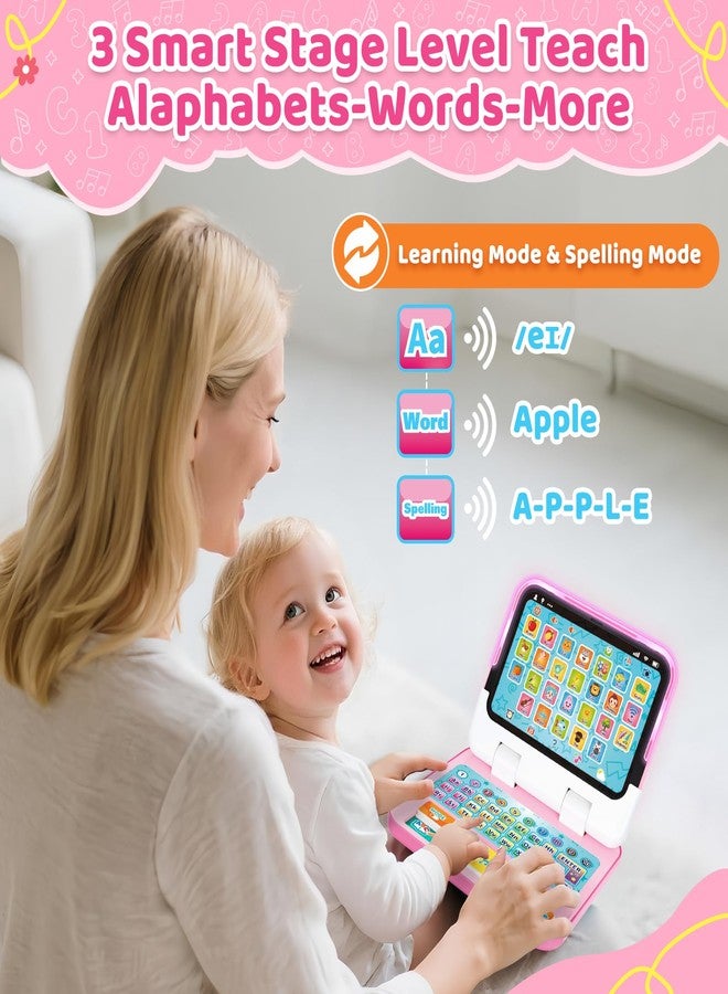 GMAOPHY Learning Toy for Kids 1 2 3 Year Old Boys Girls, Learning Laptop for Toddlers 1-3, Interactive Educational Toys with Music Sounds Lights, Christmas Birthday Gifts for Baby Kids Age 12-18 Months, Pink - Image 3