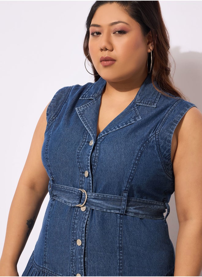 SASSAFRAS - Plus Size Buttoned Sleeveless Flared Midi Dress - Image 1