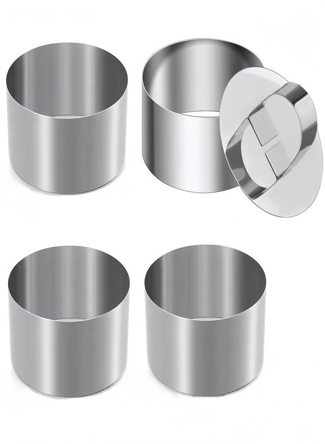 CINBILCORN 4 Pcs Round Ring Mold for Cooking,Stainless Steel 3 inch Food Molds with 1 Pusher for Cake Dessert Mousse Tuna Tartare - Image 1
