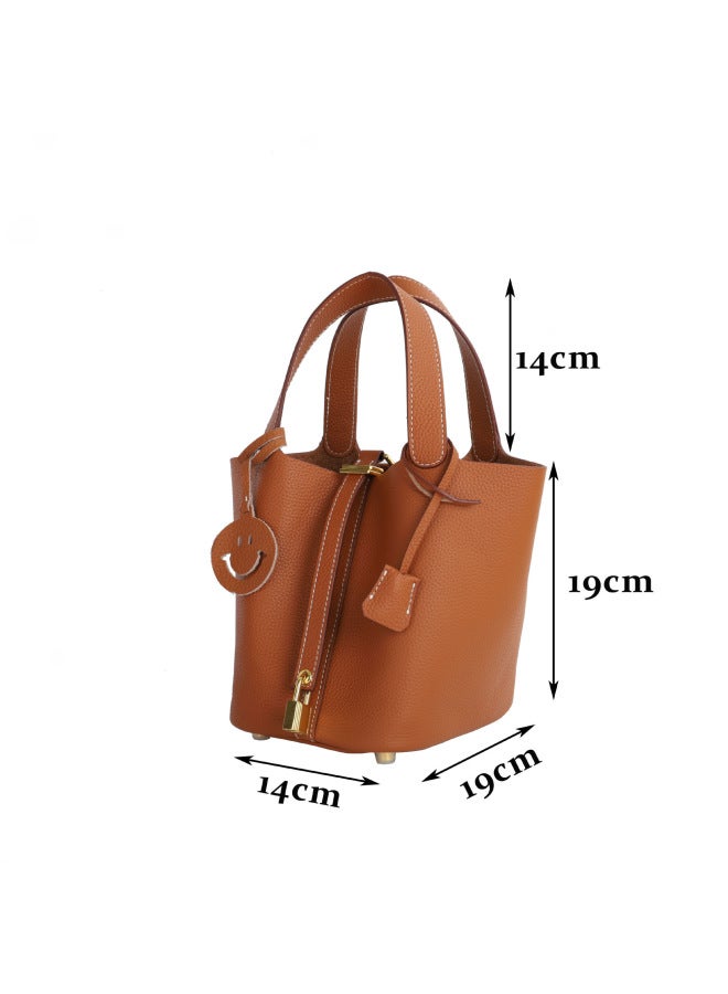 Jinlida Layer Cowhide Leather Women's Bag Fashion Casual Bucket Bag Open Basket Bag Soft Leather Handbag - Image 3